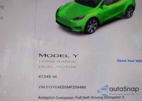 2021 Tesla Model Y Long Range Dual Motor All-Wheel Drive z USA, uszkodzony, nr VIN 5YJYGAEE0MF259460